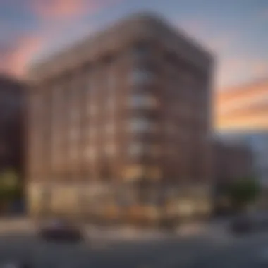 Landmark Status of Al Hess Building in Urban Neighborhood Panoramic view of the Al Hess Building within its urban neighborhood, emphasizing its landmark status.