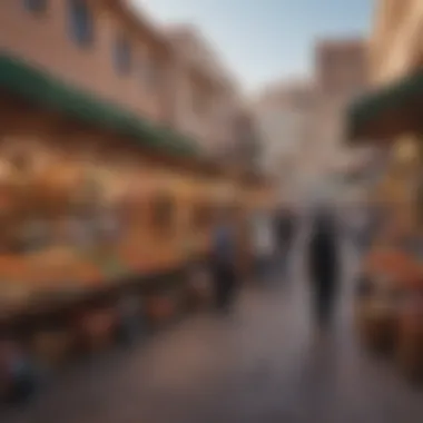 Vibrant market scene in Al Qusais with local shops and bustling activity.