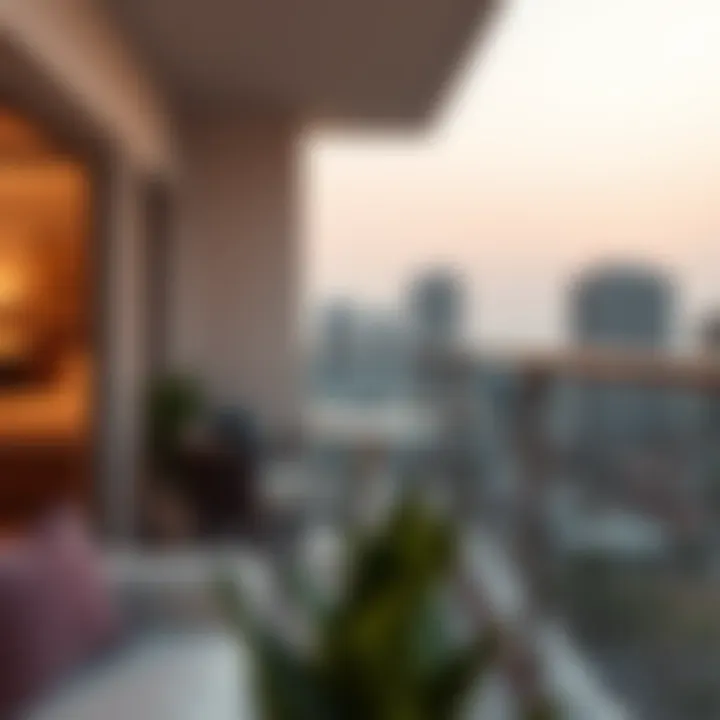 A serene balcony view from a studio apartment, emphasizing lifestyle possibilities in Jebel Ali.