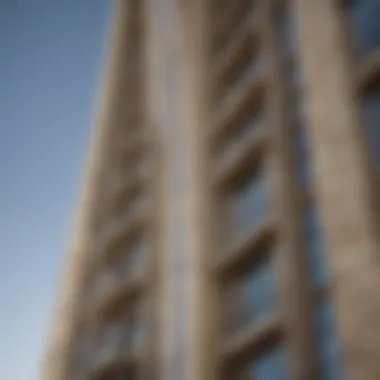 Exterior architectural details of Burj Al Nahda highlighting its unique structure.