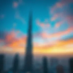 Stunning view of Burj Khalifa at sunset