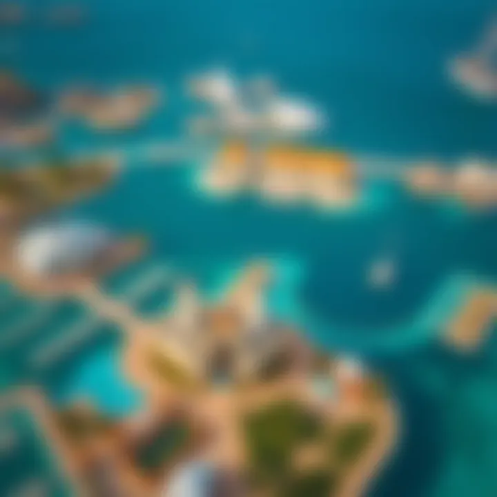 Aerial view of the vibrant Bluewaters Island and its surroundings