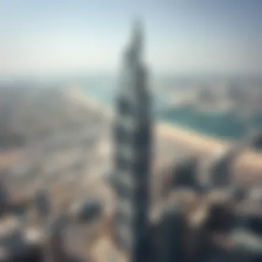 Aerial View of Al Fahad Tower I Aerial perspective of Al Fahad Tower I amidst Dubai skyline