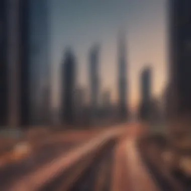 Sheikh Zayed Road with Al Mur Tower Panoramic view of Sheikh Zayed Road with Al Mur Tower in the background