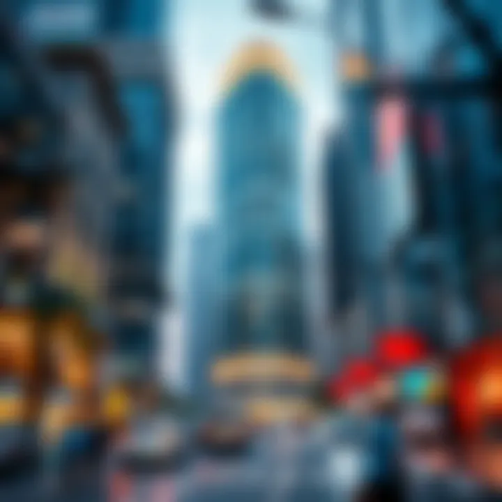 A bustling business environment surrounding the API Tower