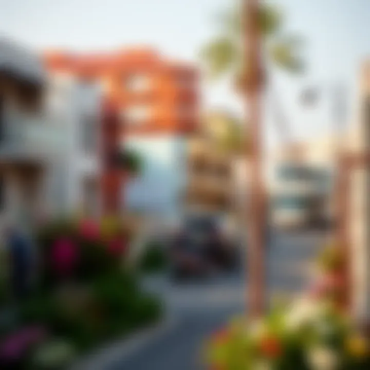 Vibrant neighborhood scene around Azizi Riviera