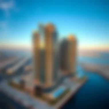 Aerial Perspective of Damac Bay's Edge Aerial view of Damac Bay's Edge showcasing its striking architectural design