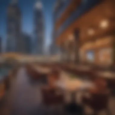 Vibrant Lifestyle in Dubai Marina Vibrant lifestyle scene in Dubai Marina, with outdoor dining and leisure activities.