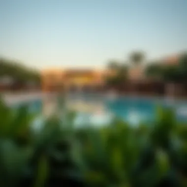 Outdoor Pool Area of Rixos Dubai Islands A beautiful outdoor pool area at Rixos Dubai Islands surrounded by lush greenery