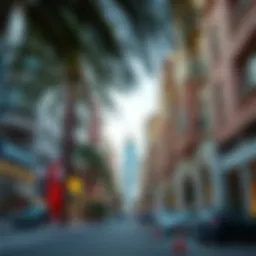 Vibrant street view of International City, showcasing diverse architecture