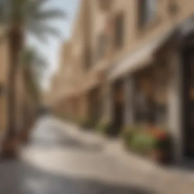 Local Charm of Mirdif A vibrant street view of Mirdif highlighting local shops and cafes