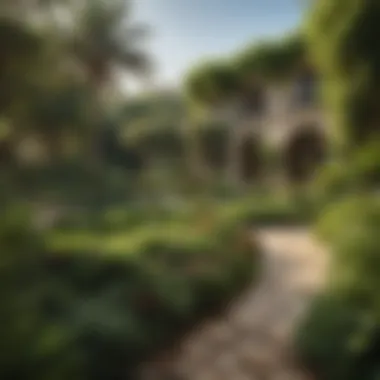 The Lush Landscape of Rufi Gardens A panoramic view of Rufi Gardens showcasing its lush greenery and artistic layout