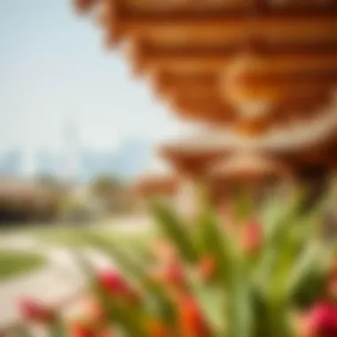 Scenic view of the Cultural Village with modern skyline