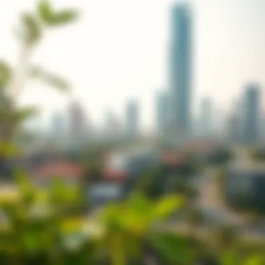 Ecological Urban Landscape Around Green Tower Surrounding urban landscape emphasizing ecological harmony