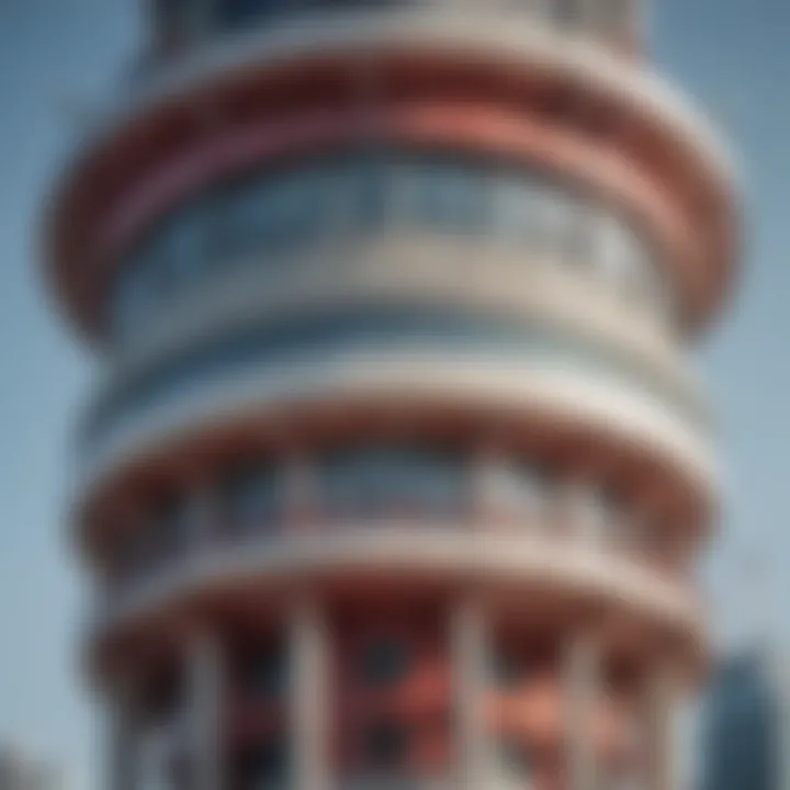 Close-up of the Pearl Tower's intricate exterior detailing.