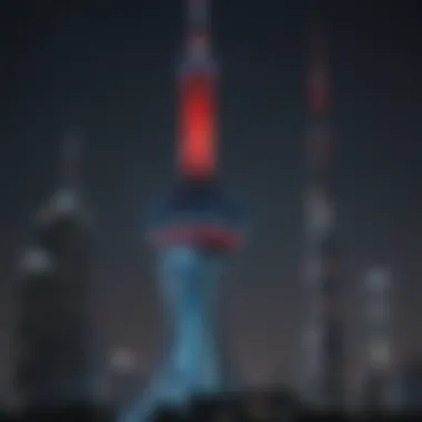 The Pearl Tower illuminated at night, highlighting its stunning silhouette against the skyline.