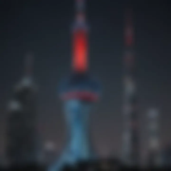 The Pearl Tower illuminated at night, highlighting its stunning silhouette against the skyline.