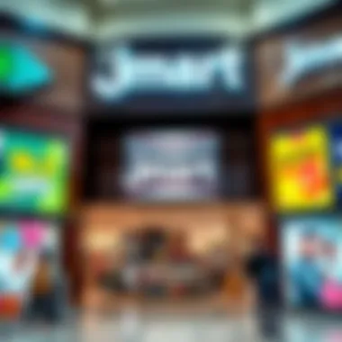 Marketing strategies displayed through vibrant promotional signage at Jmart Al Quoz