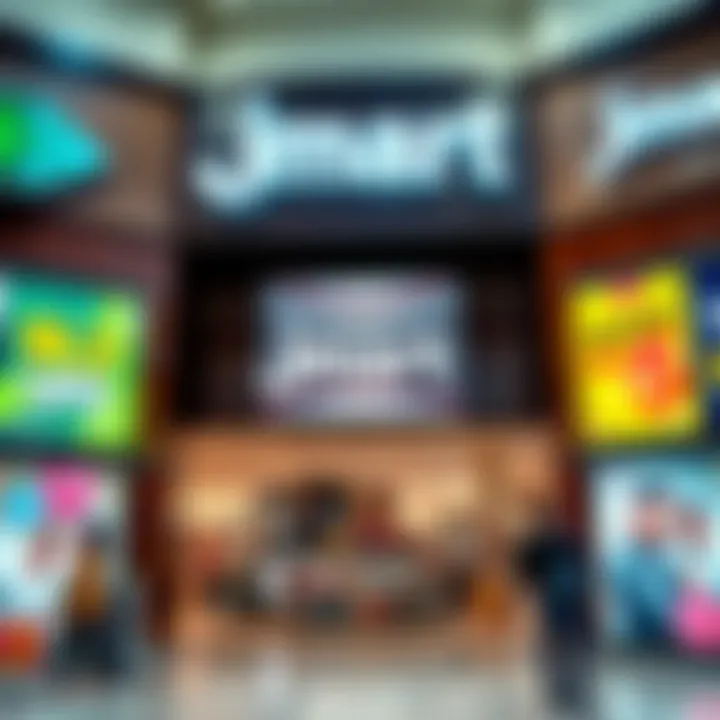 Marketing strategies displayed through vibrant promotional signage at Jmart Al Quoz