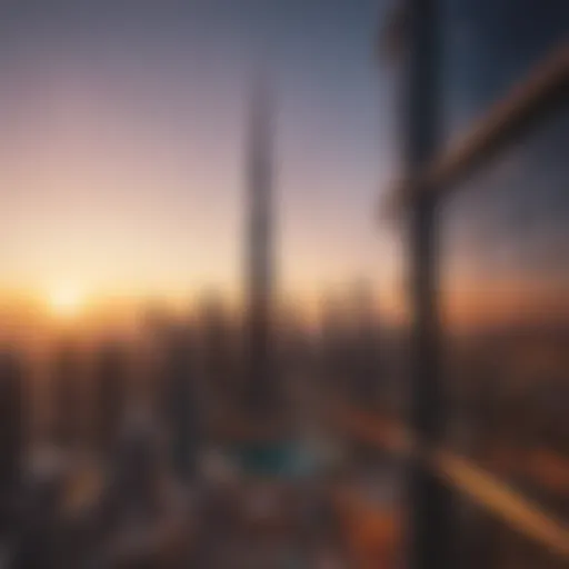 Panoramic view of Address Downtown Dubai against a sunset sky