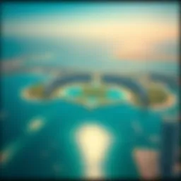 Aerial view of Palm Jumeirah showcasing its unique crescent shape.