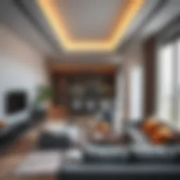 A modern one-bedroom apartment interior showcasing stylish furniture