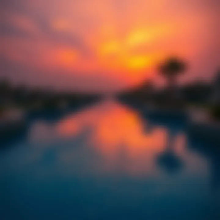 Vibrant sunset over the Lagoons reflecting on the water, symbolizing tranquility