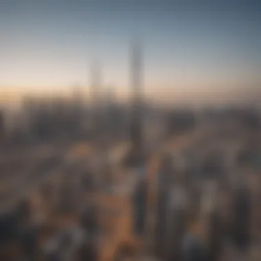 Panoramic View of Dubai Skyline A panoramic view of Dubai skyline featuring various apartment complexes